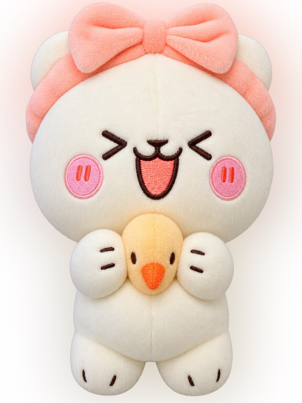 Plush Small Pets Cream and Pink Bow Soft Toy. Small